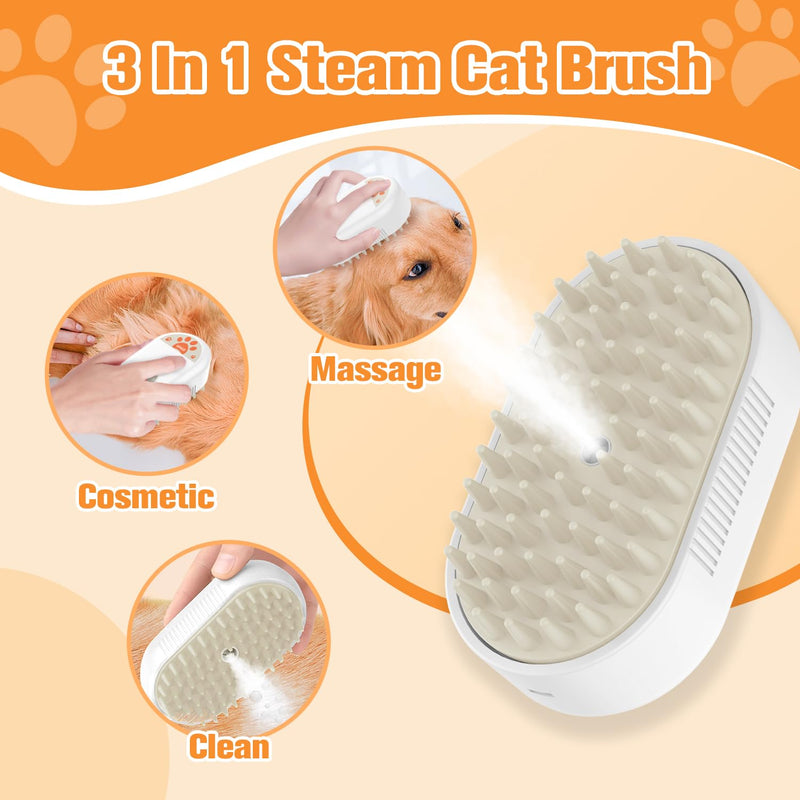 Cat Steam Brush,3 in 1 Steam Brush for Cats,Rechargeable Dog Steam Brush for Shedding,Spritz Defur Comb for Cats Massage andGrooming,Silicone Pet Steam Brush for Long and Short Hair Cats Dogs White - BeesActive Australia