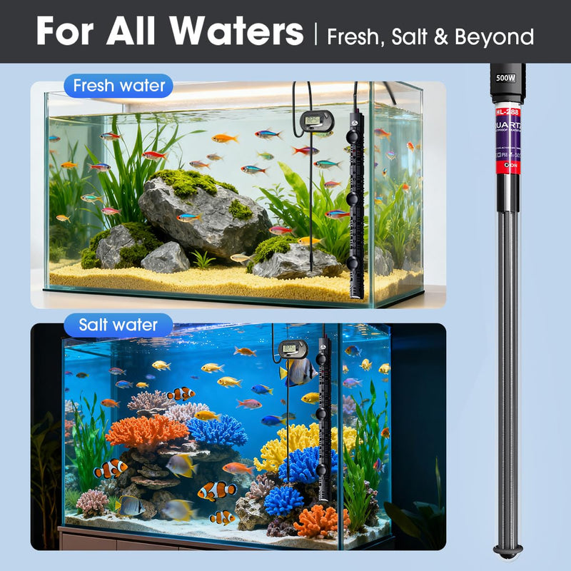 MQ Submersible Aquarium Heater Auto Thermostat, 300W Fish Tank Heater for 35-60 Gallon with LCD Digital Aquarium Thermometer, Shatter-Proof and Blast-Proof 300W for Fish Tank 35-60 Gallon