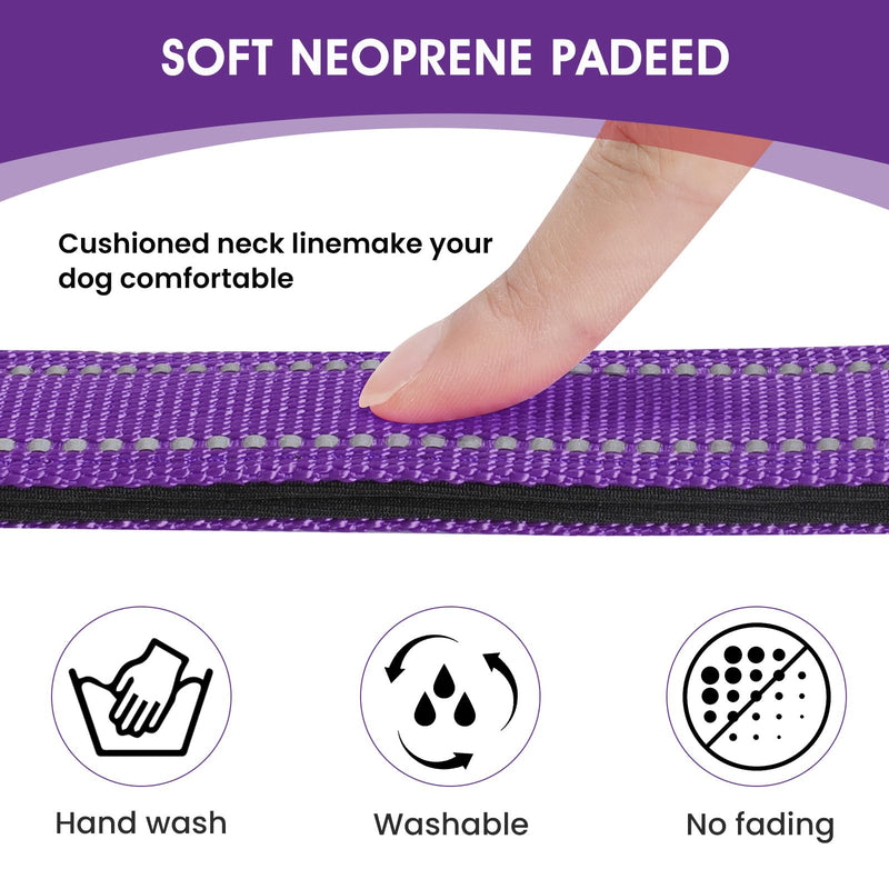 Reflective Dog Collar Padded with Soft Neoprene Breathable Quick Release Basic Dog Collars for Medium Dogs Purple Girl M:width 3/4"neck 14-20.5" - BeesActive Australia