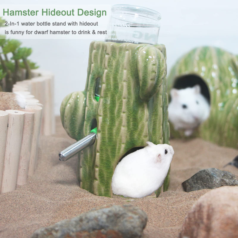Hamster Water Bottle, 2-in-1 Adjustable Hamster Water Bottle for Glass Tank 80ML Gerbil Water Bottle with Stand, No Drip Ceramic Water Bottle Holder for Dwarf Hamster Mice Rat (Light Green) - BeesActive Australia
