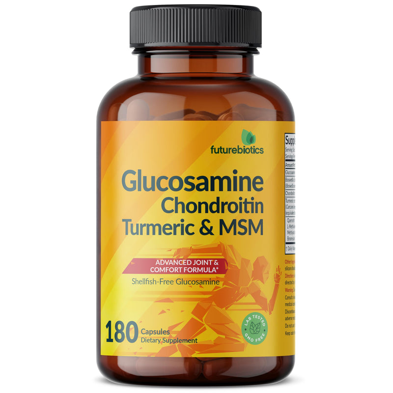 Futurebiotics Glucosamine Chondroitin Turmeric & MSM Advanced Joint Formula, Supports Healthy Joints & Mobility - Non-GMO, 180 Capsules 180 Count (Pack of 1)