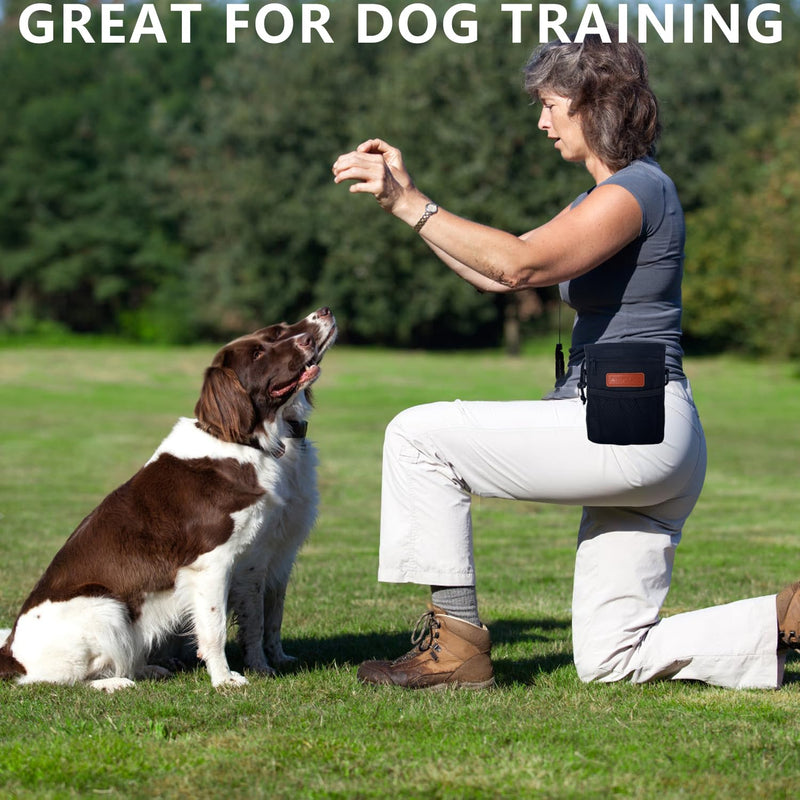 Dog Treat Pouch, Spacious Treat Pouches for Pet Training with Metal Clip, Waist Belt, Shoulder Strap& Poop Bag Dispenser, Durable Dog Treat Bag for Walking and Dog Training, Black - BeesActive Australia