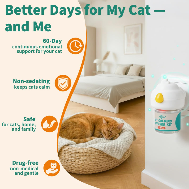 60-Day Cat Calming Diffuser with Pheromones – Cat Pheromone Diffuser for Cats, Helps Reduce Stress, Anxiety, Scratching & Urine Marking, Calming Diffuser for Cats with 2 Refills