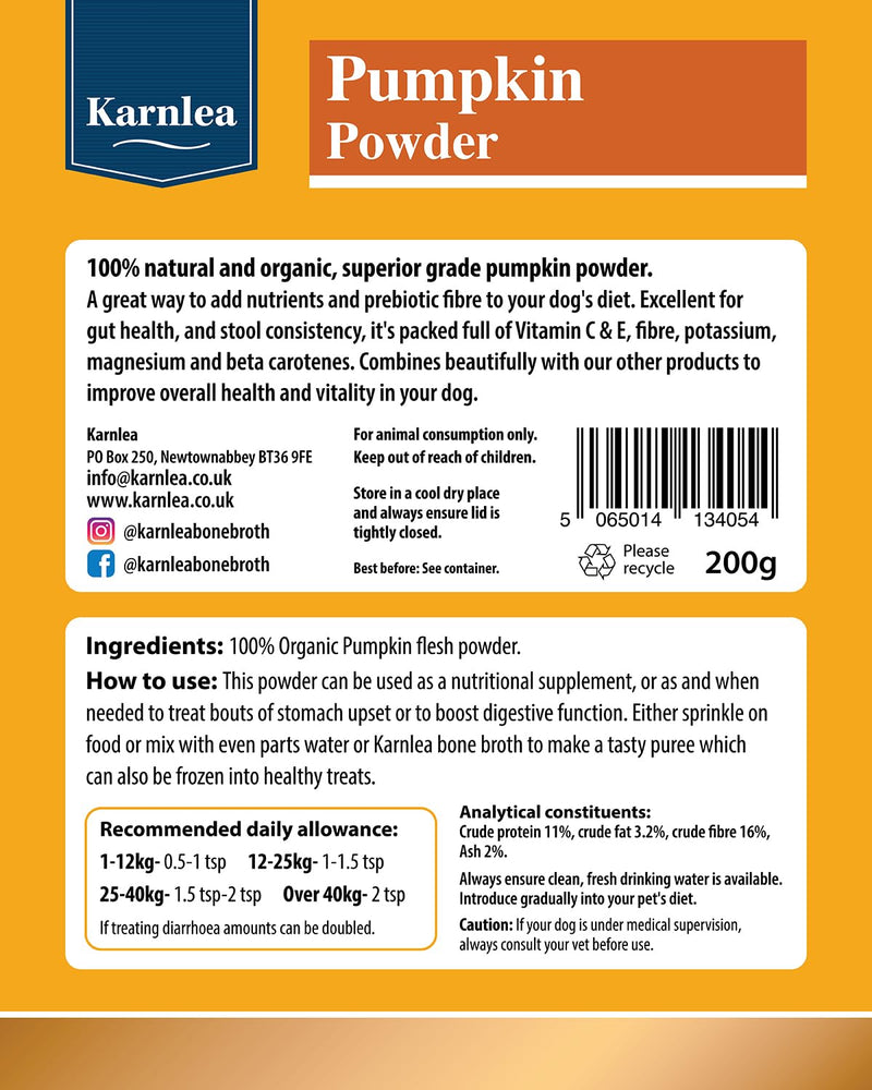 Pumpkin Powder for Dogs | 100% Pure Dog Food Topper | for Gut Health, Fibre, Healthy Stools, Prebiotic, Scooting | 200g Pumpkin Powder