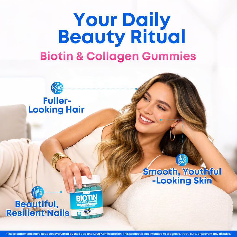 Biotin Gummies 15,000 mcg with Collagen & Keratin – 13-in-1 Hair Skin & Nails Gummies for Women & Men, Hair Growth, Sugar Free Non-GMO, Blueberry, 90 Count 90 Count (Pack of 1)