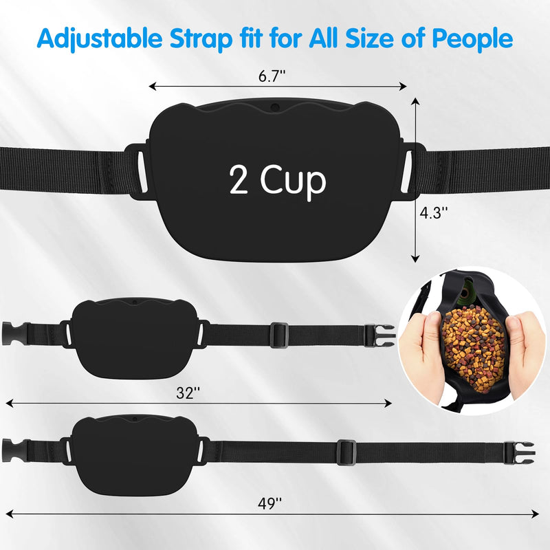 VIWIK 3 in 1 Dog Treat Pouch with Dog Waste Bag Dispenser & Training Clicker, Silicone Treat Bag with Waist Belt for Pet Training, Stronger Magnetic Closure Dog Training Treat Pouch for Walking Black - BeesActive Australia