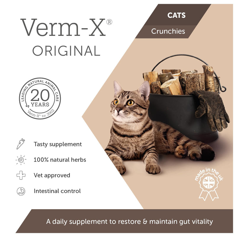 Verm-X 100% Natural Treats for Cats. Supports  Intestinal Hygiene. Vet Approved. UFAS Assured. Contains  Prebiotic for Gut Biome Quality. Restores and Maintains Gut Vitality. Wormwood Free Recipe. 60 g Single