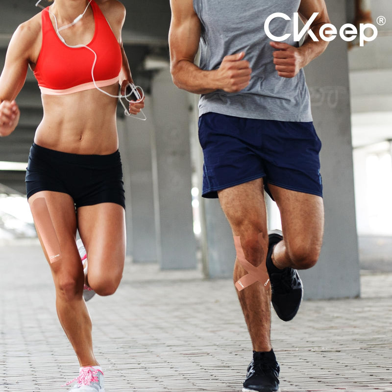 CKeep 4 Rolls Kinesiology Tape, Original Cotton Elastic Athletic Tape, 20 Precut 10" Strips Each, Beige, Ideal for Muscle Support & Injury Prevention - BeesActive Australia
