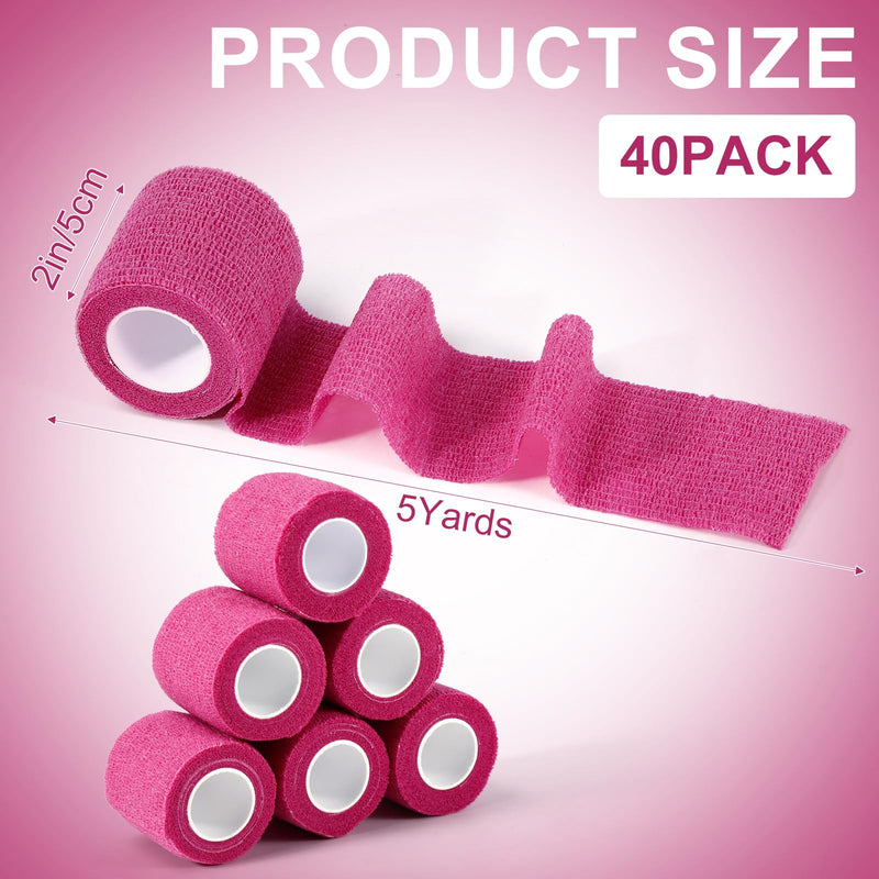 40 Rolls Self Adhesive Bandage Wrap, 2 Inch x 5 Yards Elastic Self Athletic Tape,Pink Adherent Wraps,Breathable Stretch Bandage Wrap Sports for Sprain,Sports,Pets,Wrist,Ankle(Pink) - BeesActive Australia