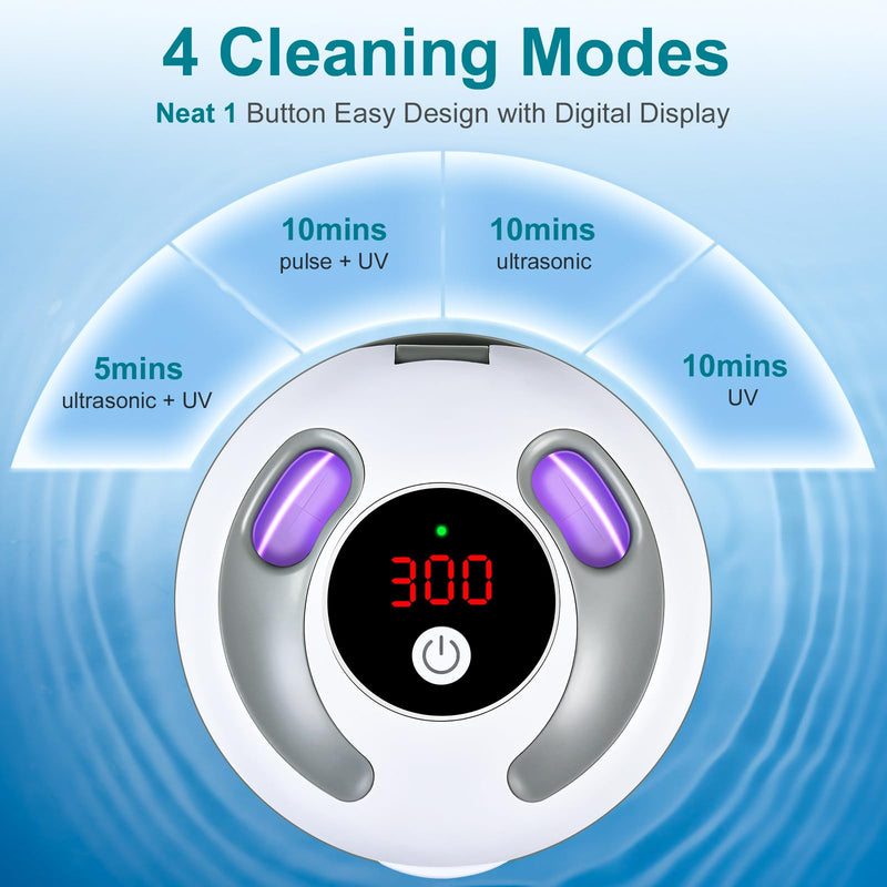 Ultrasonic Retainer Cleaner Machine, 45kHz 200ML Dental Cleaning Pod with 4 Wash Modes, Digital Timer for Denture Cleaner, Aligners, Mouth Guards, Braces, Jewelry & Toothbrush Heads (White) White_popular Version