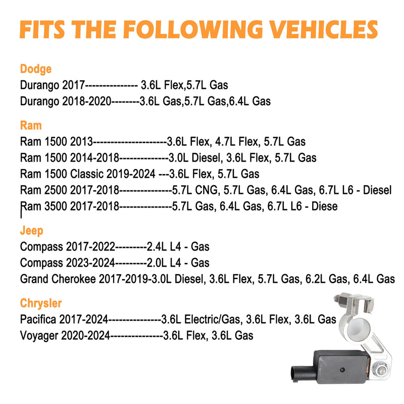 68318616AC Battery Current Sensor Compatible with 2017-2020 Dodge Durango 2017-2019 Jeep Grand Cherokee Compass 2017-2020 Ram 1500 2500 3500 Battery Temperature Sensor Replaces OE 56029778AB