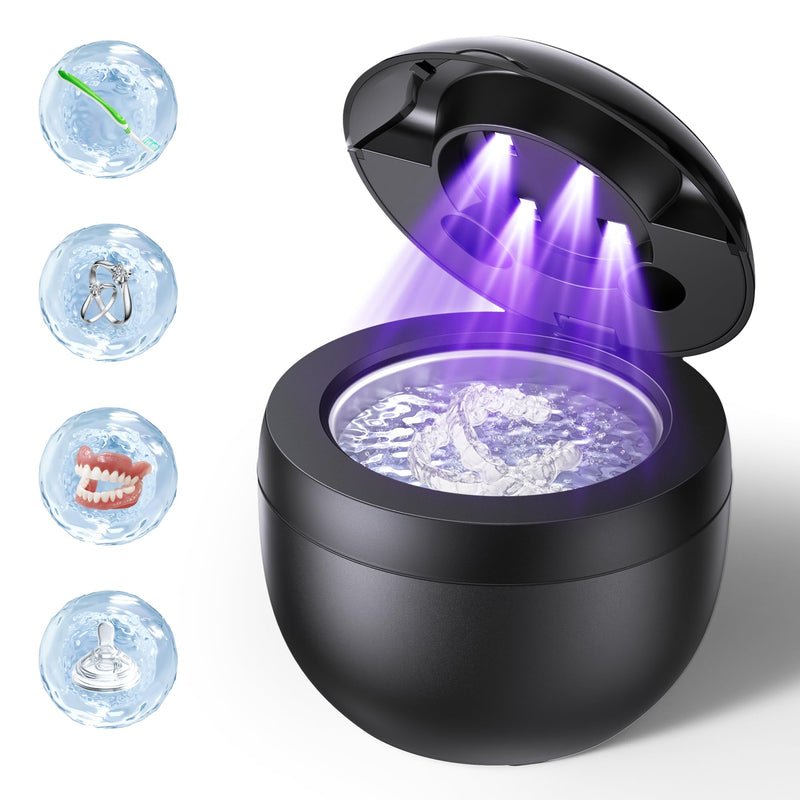 Dental Ultrasonic Retainer Cleaner Machine, 45kHz Ultrasonic Denture Cleaner with 200ML Capacity & 4 Modes for Dental Cleaning Pod, Aligners, Mouthguards, Retainers, Jewelry Black - BeesActive Australia