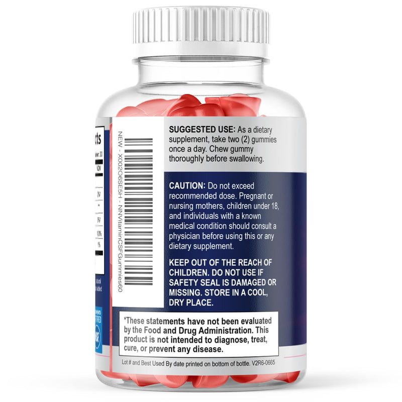 Zero Sugar Vitamin C Gummies - Immune Support & Antioxidant VitaminC Dietary Supplement - Vegan, Non-GMO, Dairy & Gluten Free C Vitamin Gummy - Raspberry Flavor for Kids & Adults - 60 Count Gummies 60 Count (Pack of 1)