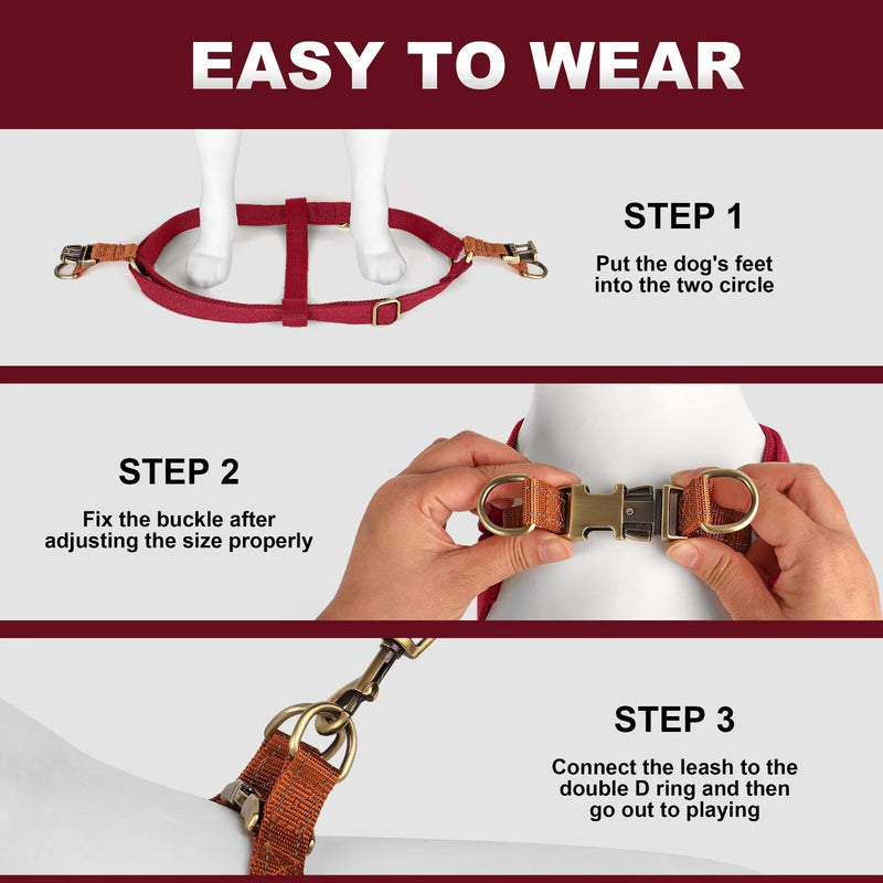 Didog Step in Dog Harness with Metal Buckles, Freedom Nylon Dog Halter Vests for Small Dogs Easy Walking Training(S:Chest 13-22", Red) S(7-18lb) - BeesActive Australia