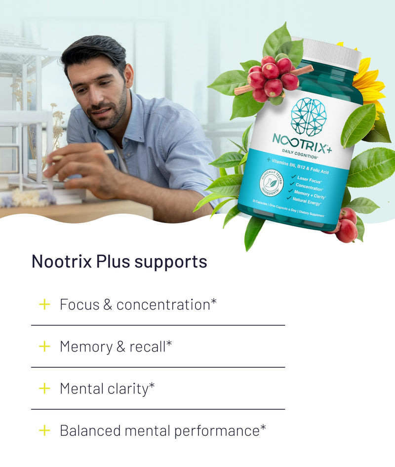 Nootrix Brain Plus Nootropic Supplement | 30 Day Supply | Supports Memory, Mental Focus, Cognitive Health & Energy | Promotes Healthy Mood & Brain Function | Vitamin B1, Vitamin B6 & Vitamin B12 30 Count (Pack of 2)