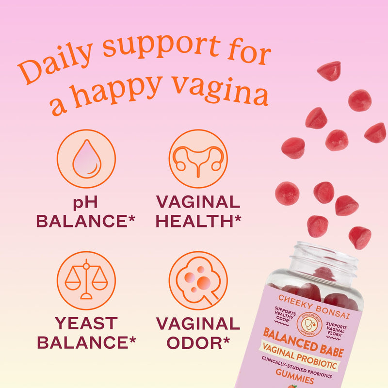Cheeky Bonsai Balanced Babe Vaginal Probiotic Gummies, 5 Billion CFU, 60 Ct | Supports Healthy pH, Healthy Odor & Flora Support, Juicy Strawberry Flavor