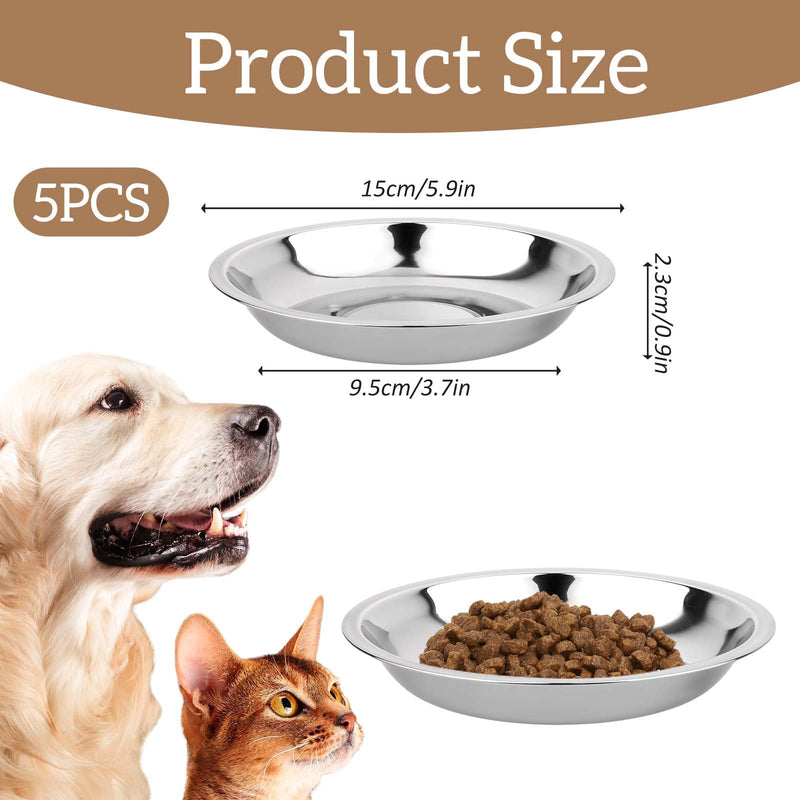 5 PCS Stainless Steel Cat Bowls Cat Food Bowl 5.9 Inch Puppy Bowls Small Shallow Whisker Fatigue Cat Bowl Cat Dishes for Food and Water Feeding Pet Bowls Wide Saucer Style Dish for Kitten Small Dog - BeesActive Australia