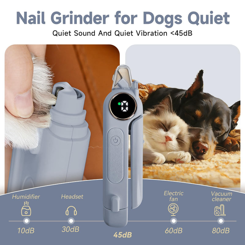 2-in-1 Dog Cat Nail Grinder & Clipper with LED Light, Pet Nail Clippers for Large Medium Puppy Dogs Ultra Quiet, Dog Cat Nail Trimmers with Splash Guard, Electric Dog Cat Claw Care File (Grey) Grey