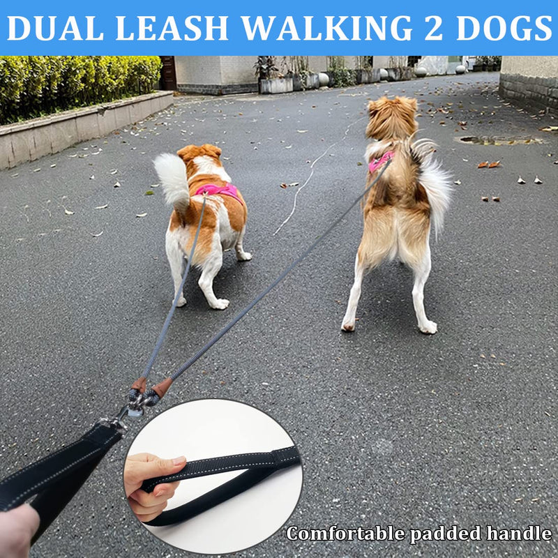 8 FT Double Dog Leash, 2 Way Mulitiple Dog Leash Detachable No Tangle with Soft Padded Handle, 1/4" Rope Dual Dog Leash for 2 Dogs Outdoor Walking (Black Grey) 8ft* 1/4" black grey - BeesActive Australia