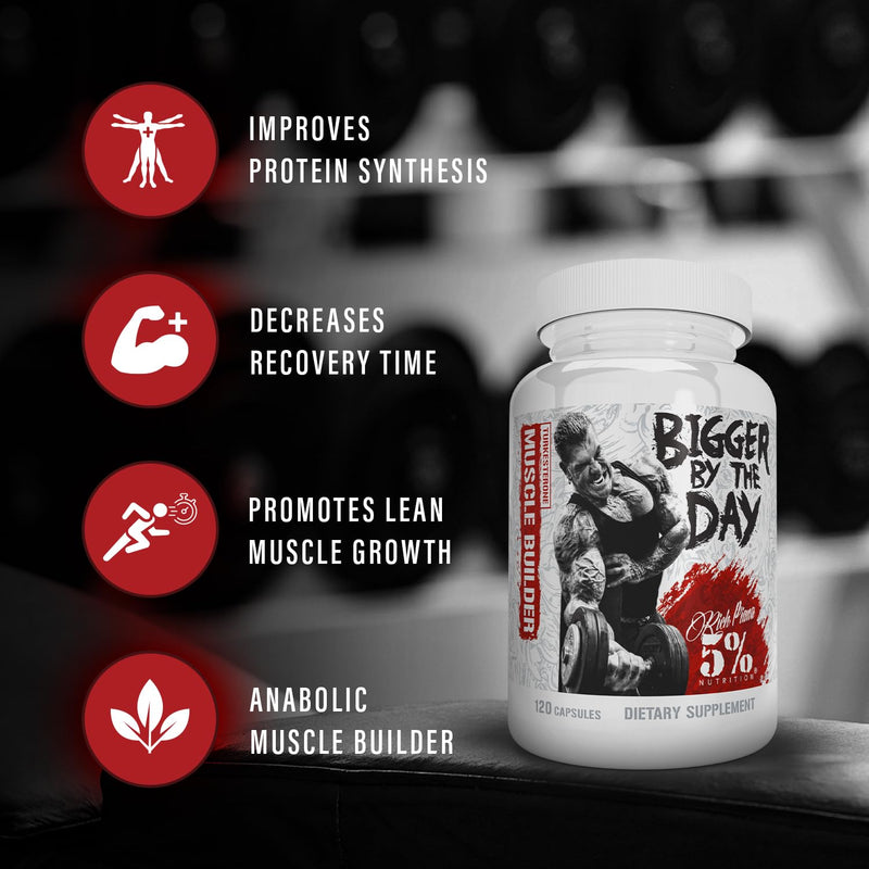 5% Nutrition Rich Piana BiggerByTheDay | Anabolic Muscle Builder,Hardcore Mass Gainer | Turkesterone,HICA,Epicatechin,Leucine | 120 Capsules (30 Servings)1 item