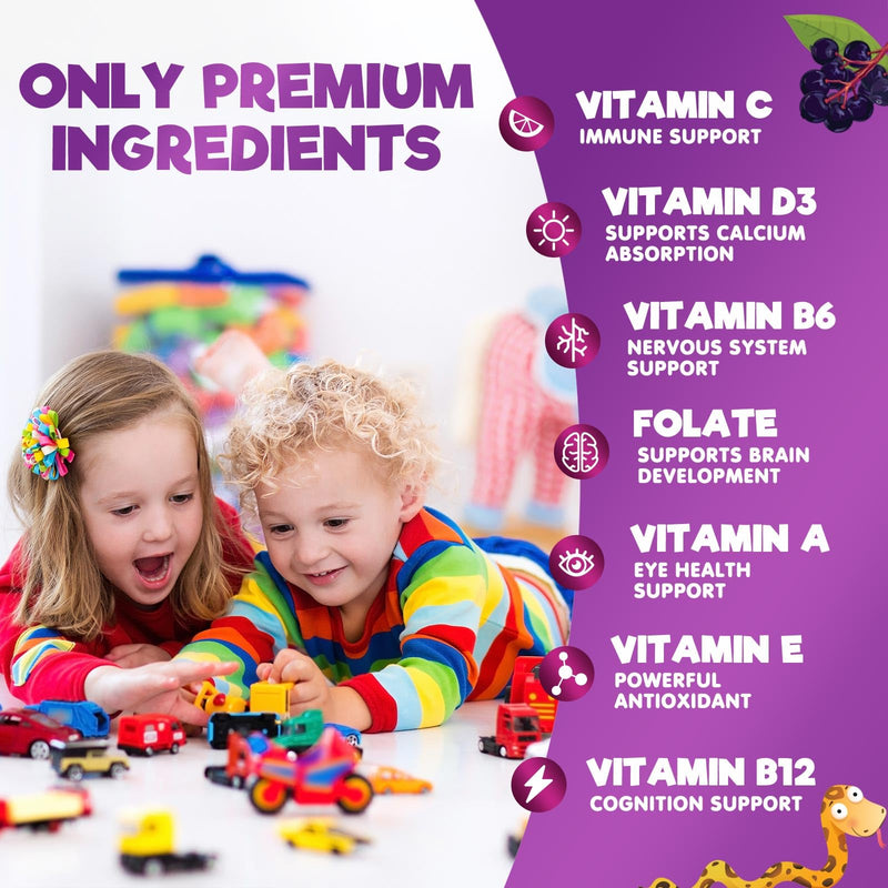 Multivitamin for Kids - Complete Daily Children's Multi Vitamin Gummy Chew with Vitamin D, B Vitamins, Zinc & More - Energy, Memory Focus & Immune Health Support - Natural Berry Flavor - 60 Gummies 60 Count (Pack of 1)