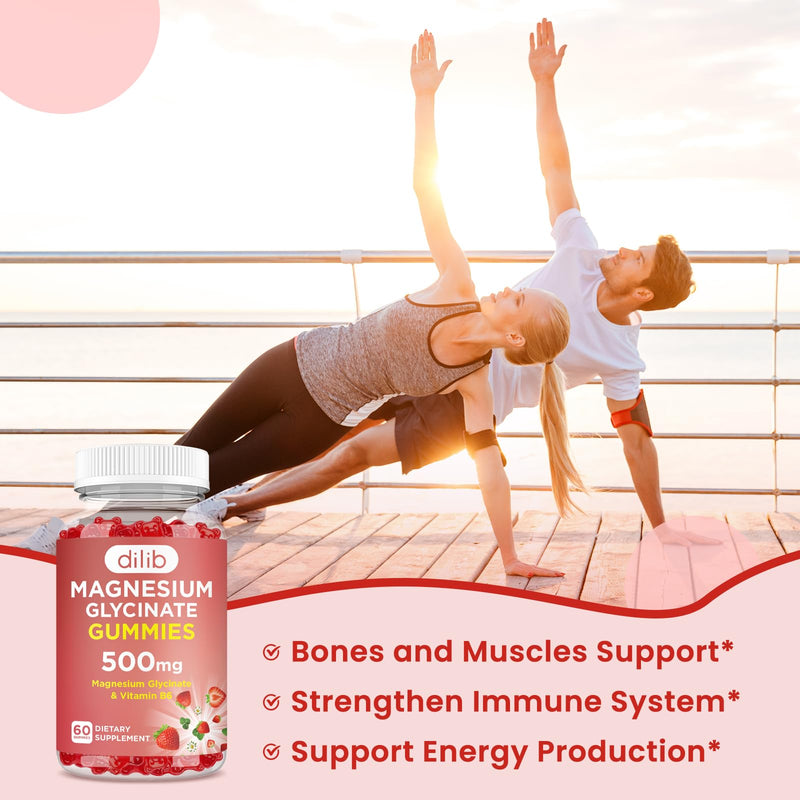 Magnesium Glycinate Gummies 500mg for Adults & Kids Magnesium Supplement with Vitamin B6-Natural Calm Gummies-Calm Mood, Muscle & Sleep Support-Strawberry Flavor, 120 Gummies Strawberry 60 Count (Pack of 2)