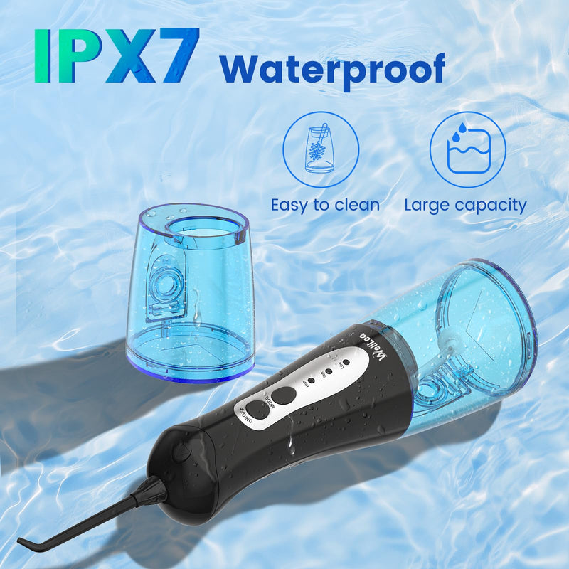 Water Flossers for Teeth, Portable Oral Irrigator Rechargeable Water Dental Flosser Pick with High Pressure 5 Jet Tips, IPX7 Travel Water Flossing for Brace Teeth Cleaner Gum Care Black