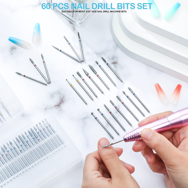 Honoson 60 Pieces Diamond Nail Drill Bit Set for Nail Drill E-file 3/32 Inch Cuticle Clean Bit Ceramic Manicure Pedicure Remover Tools for Acrylic Manicure Pedicure Home Salon Use - BeesActive Australia
