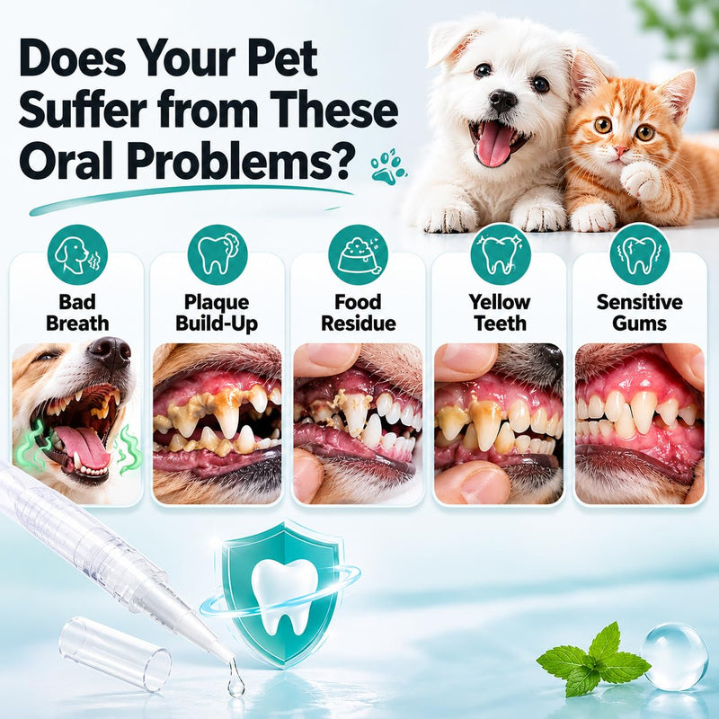 Pet Teeth Cleaning Gel for Dogs and Cats, 3 Pcs – Remove Bad Breath, Plaque & Tartar – No Brushing Needed, Fresh Breath Spray Alternative – Gentle Oral Care for Puppies, Kittens, Small & Large Pets white