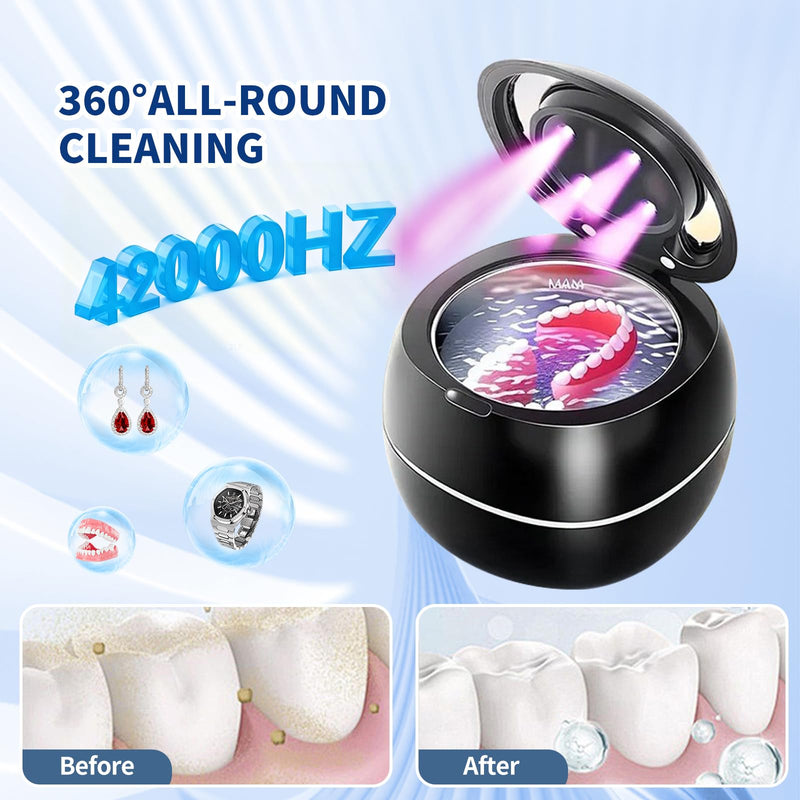Ultrasonic Denture Cleaner Machine,Portable 42kHz with UV Light Sonic False Teeth Cleaning Kit for Retainers, Aligners, Dentures, Mouthguards, Braces, Jewelry - One Button Operation, Black - BeesActive Australia