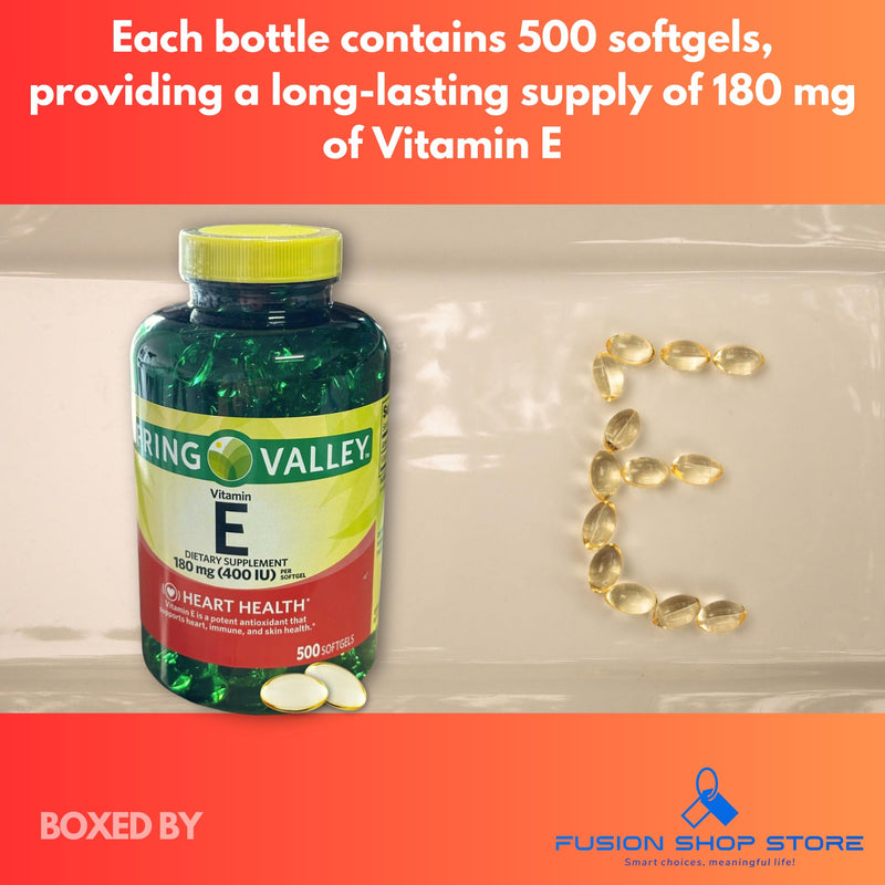 Vitamin E 400 iu 180mg softgels 500 ct, Hair Skin and Nails Vitamin (Pack of 1), Boxed By Fusion Shop Store