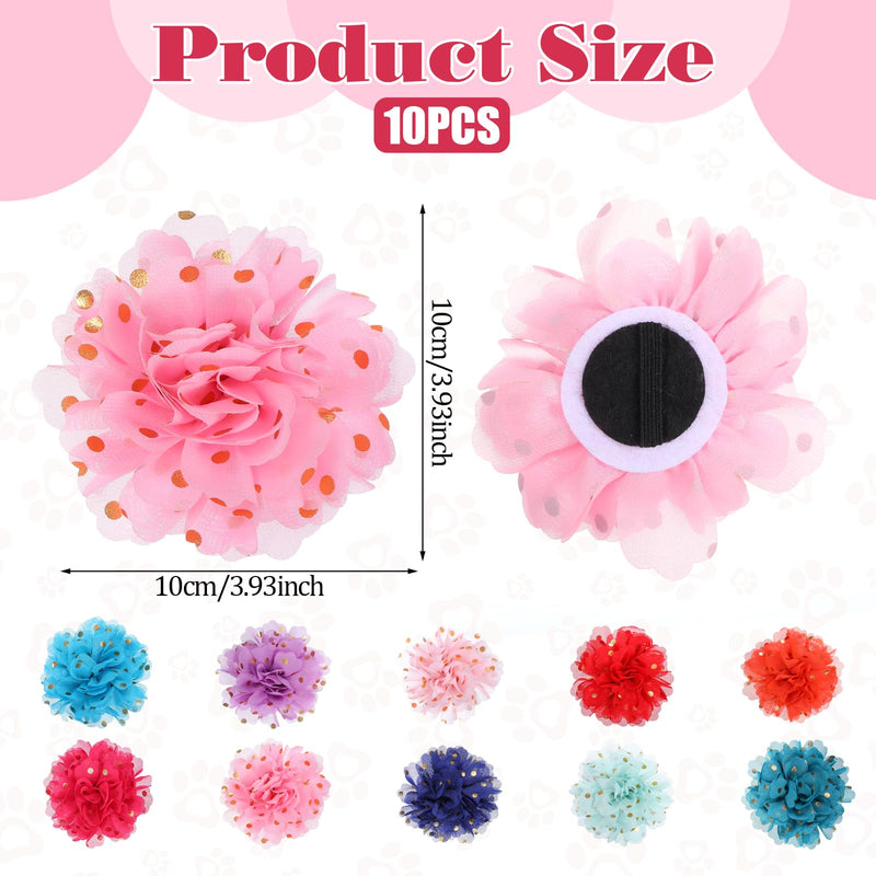 10Pcs Dog Flower Collar Accessory Gold Glitter Pet Collar Flowers Multi-Color Pet Flower Collars Dog Charms Flower Soft Chiffon Dog Bow Tie Charms Flower Cat Flower Collar Pet Bow Tie Flowers - BeesActive Australia
