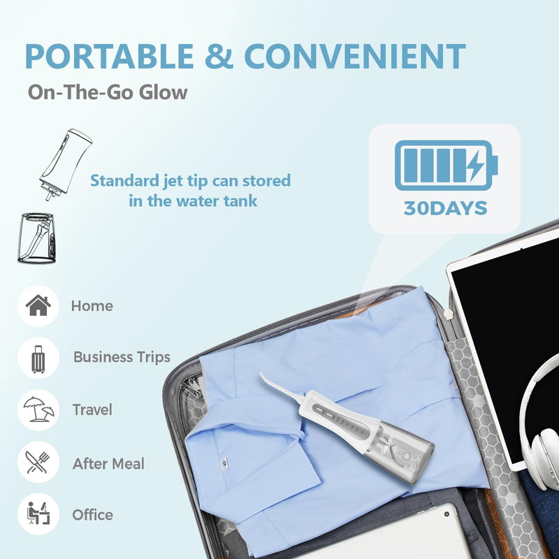 2026 New 350ML Water Flosser with Drainage & Storage Stand, Keeps Dry & Clean, 5 Modes, 360°Nozzle, Cordless Rechargeable, IPX7 Waterproof, Portable for Home & Travel (White) White - BeesActive Australia