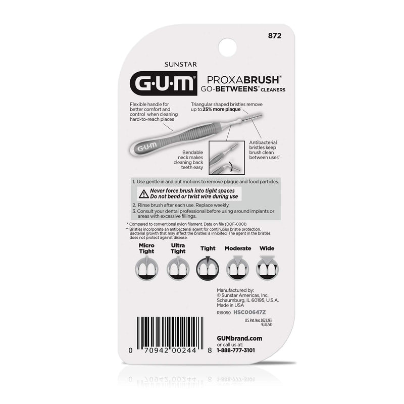 GUM Proxabrush Go-Betweens - Tight - Interdental Brushes - Soft Bristled Dental Picks for Plaque Removal Health - Safe for Braces & Dental Devices, 10ct (Pack of 6) 10 Count (Pack of 6)