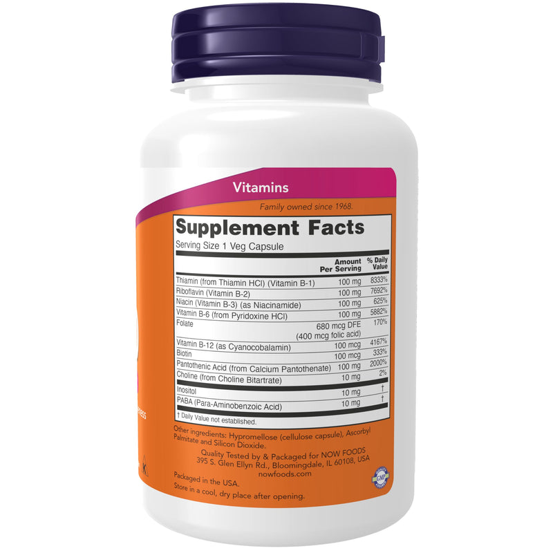 NOW Foods Supplements, Vitamin B-100, Energy Production*, Nervous System Health*, 100 Veg Capsules 100 Count (Pack of 1)