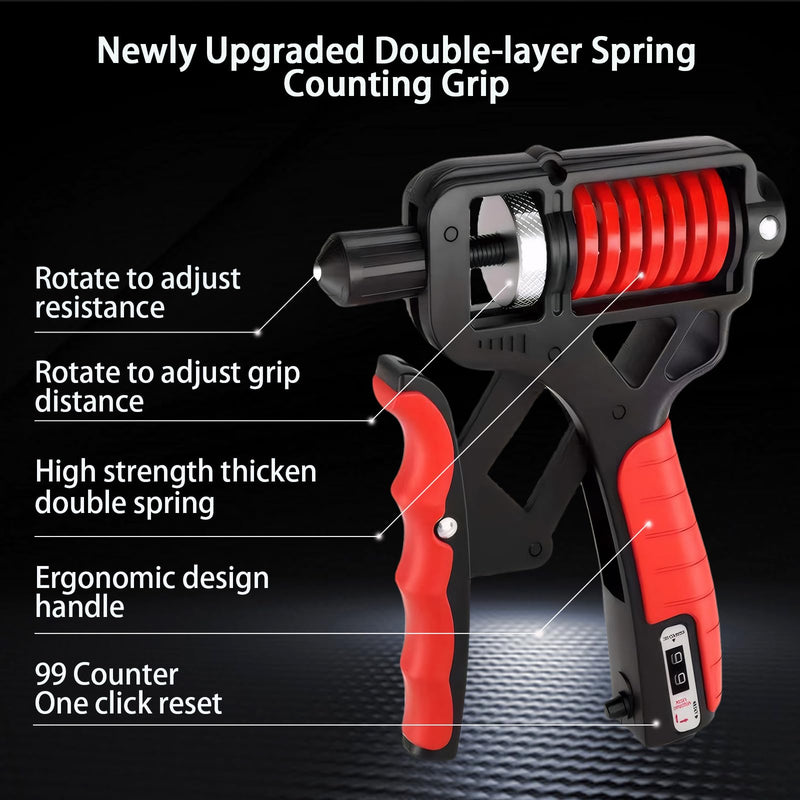 Grip Strength Trainer Hand Grip Strengthener Forearm Strengthener Adjustable Distance/Resistance Hand Gripper Strengthener（11-220lb）Counting Double Spring Hand Gripper