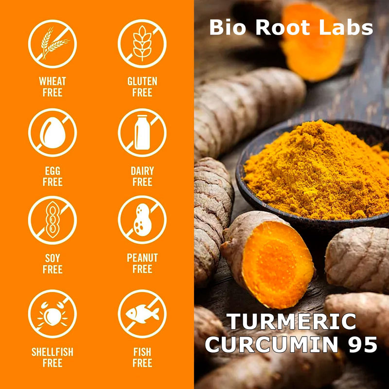 1pcsBio Root Labs Turmerc Curcumin Supplement, BioRoot Labs Tumeric Curcumin 1,00omg - 95% Curcuminoids wth Black Pepper & Ginger,Fat Soluble Vitamin C,Enhanced Absorption,120 Capsules (1PCS) 1pcs