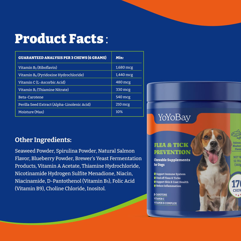 Flea and Tick Prevention for Dogs Chewable - 170 Soft Chews, Salmon & Blueberry Flavor - Dog Flea and Tick Treatment Chewable, Natural Defense- Dog Immune Support Supplement - BeesActive Australia