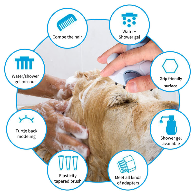 Dog Shower Scrubber Head with Dispenser, 3 in 1 Bath Grooming Brush for Washing Hose Attachment, Soft Silicone Bristle for Long Short Haired Pets - BeesActive Australia