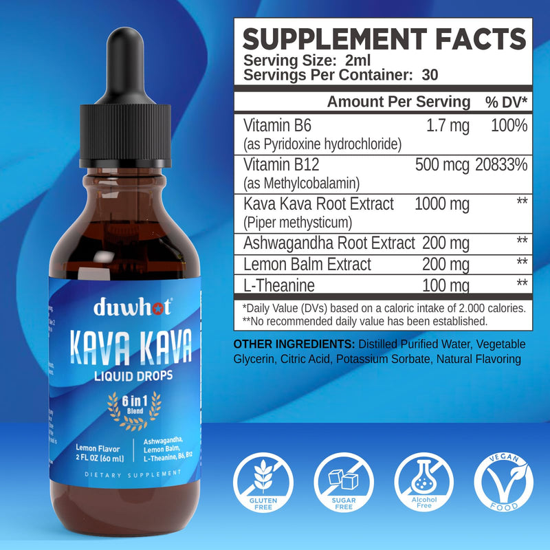 Kava Kava Extract Liquid Drops with Ashwagandha Lemon Balm L-Theanine, High Potency Kava Root Extract Tincture Supplement for Relaxation, 2 Fl Oz - BeesActive Australia