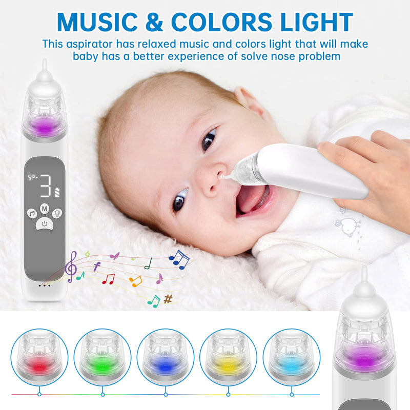 Nasal Aspirator for Baby, Electric Nose Aspirator for Toddler, Nose Sucker with Powerful Suction, Auto Nose Cleaner with 3 Silicone Tips, Adjustable Suction Level, Music and Light Soothing Function - BeesActive Australia