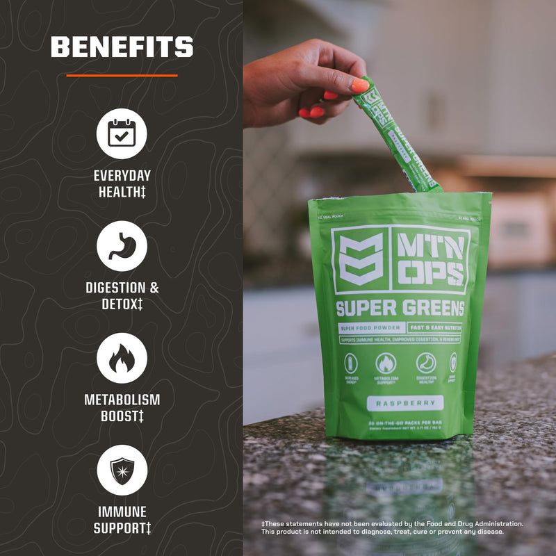 MTN OPS Super Greens Daily Immune Health and Energy Drink Powder ‚Äì Digestive Health Support Blend Boosted with Chlorophyll-Rich Greens | 30 On-The-Go Packs | Just Add Water - BeesActive Australia