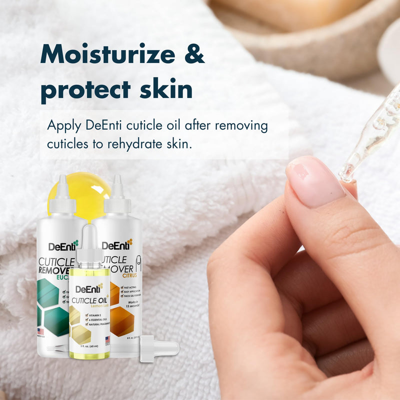 DeEnti Cuticles Maintenance Pack, Bundle Includes Citrus Scented Cuticle Remover, Cuticle Oil for Nails, and Metal Pusher Tool, Salon Grade Nail Care, Home Manicure and Pedicure Kit Cuticle Maintenance Pack