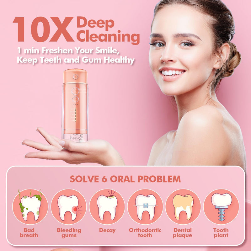 Water Flosser Mini Cordless Portable: 5 Modes Travel Water Dental Floss with Telescopic Water Tank, IPX7 Waterproof Oral Irrigator for Teeth Cleaning Gums,Orthodontic,Braces Dental Care (Peach Fuzz) Peach Fuzz