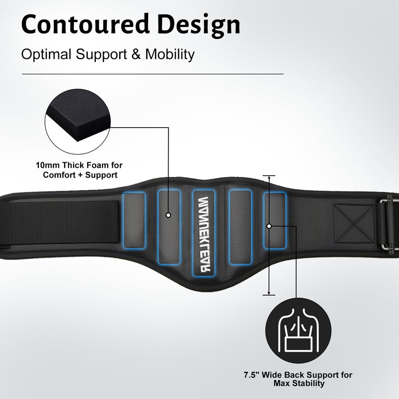 MANUEKLEAR Gym Weight Lifting Belt Weight Lifting Workout Weightlifting Powerlifting Belt for Men Women - 7.5inch - Bodybuilding Fitness Back Support for Cross Training, Squats, Lunges L（34-40 inches) Black