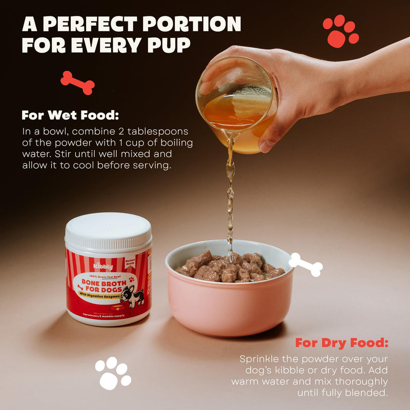 Digestive Enzymes for Dogs (Powder) with Tasty Bone Broth – Probiotic Supplement for Gut Health, Easy Digestion, Less Gas & Nutrient Absorption - 7 oz - 60 Days Supply by Kibbly - BeesActive Australia