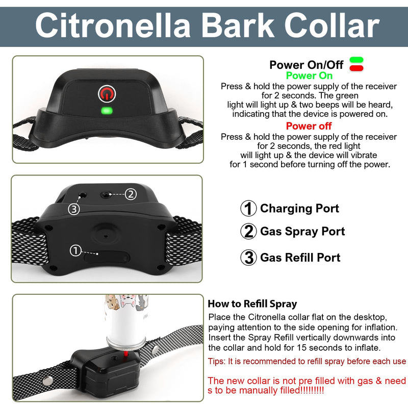 Citronella Training Collar for Dog [No Spray Refill] Spray Dog Training Collar with Beep/Vibration/Spray Mode & 6 Adjustable Sensitivities Bark Collar, Safer Citronella Bark Collar for L/M/S Dog Blue - BeesActive Australia
