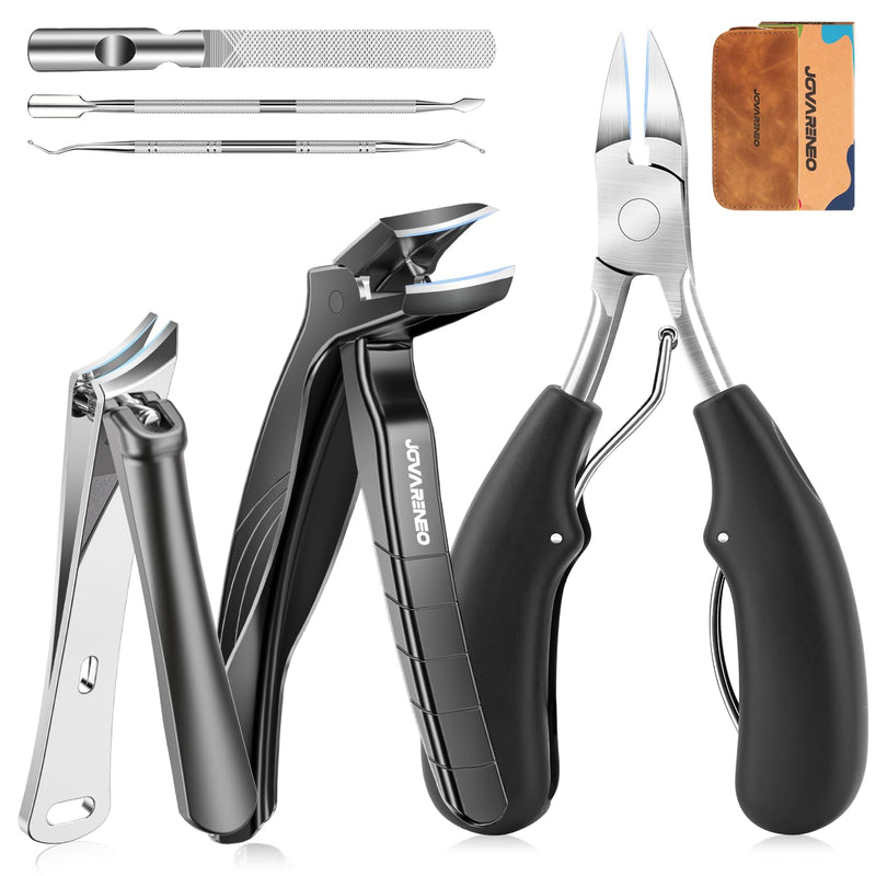 Nail Clippers for Seniors, Heavy Duty Ingrown Toenail Clippers with Long Handle, Woodpecker Angled Head Toe Nail Clippers and Slanted Nail Cutter for Thick Nail for Men Women Pregnant Elderly 6Pcs Black Slanted Head 6pcs