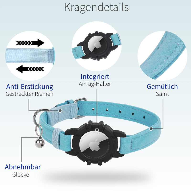 Airtag Cat Collar, Integrated Apple Air Tag Cat Collars, Soft GPS with Airtag Holder and Bell Lightweight Tracker Collar, Girls/Boys Cat (Blue) XS(7"-9") Blue - BeesActive Australia