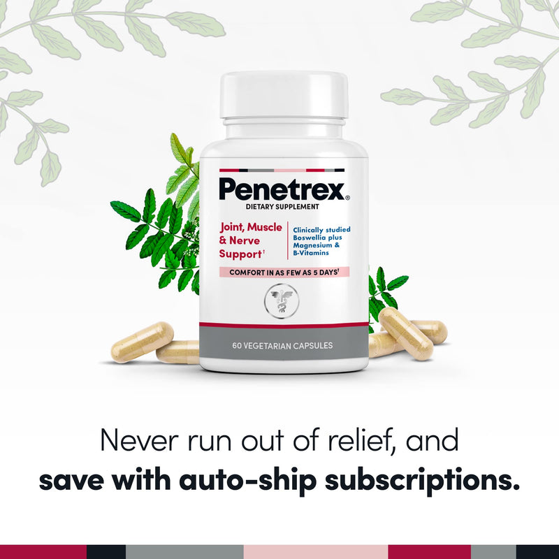Penetrex Magnesium Glycinate Supplement for Joints, Muscles & Nerves, 60 Ct | With Boswellia Serrata extract, vitamin D, B & C to support muscle function & nerve health · 1-month supply, 60 caps